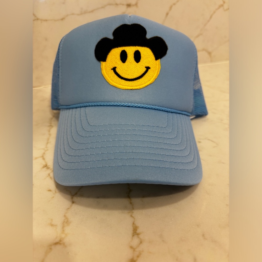 Cowboy Smiley Face Blue Trucker Hat